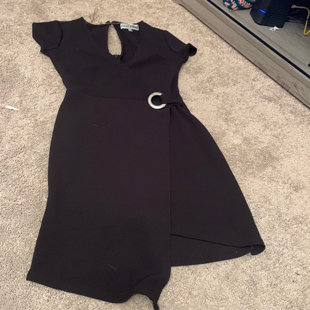 Short black cleavage dress knee length